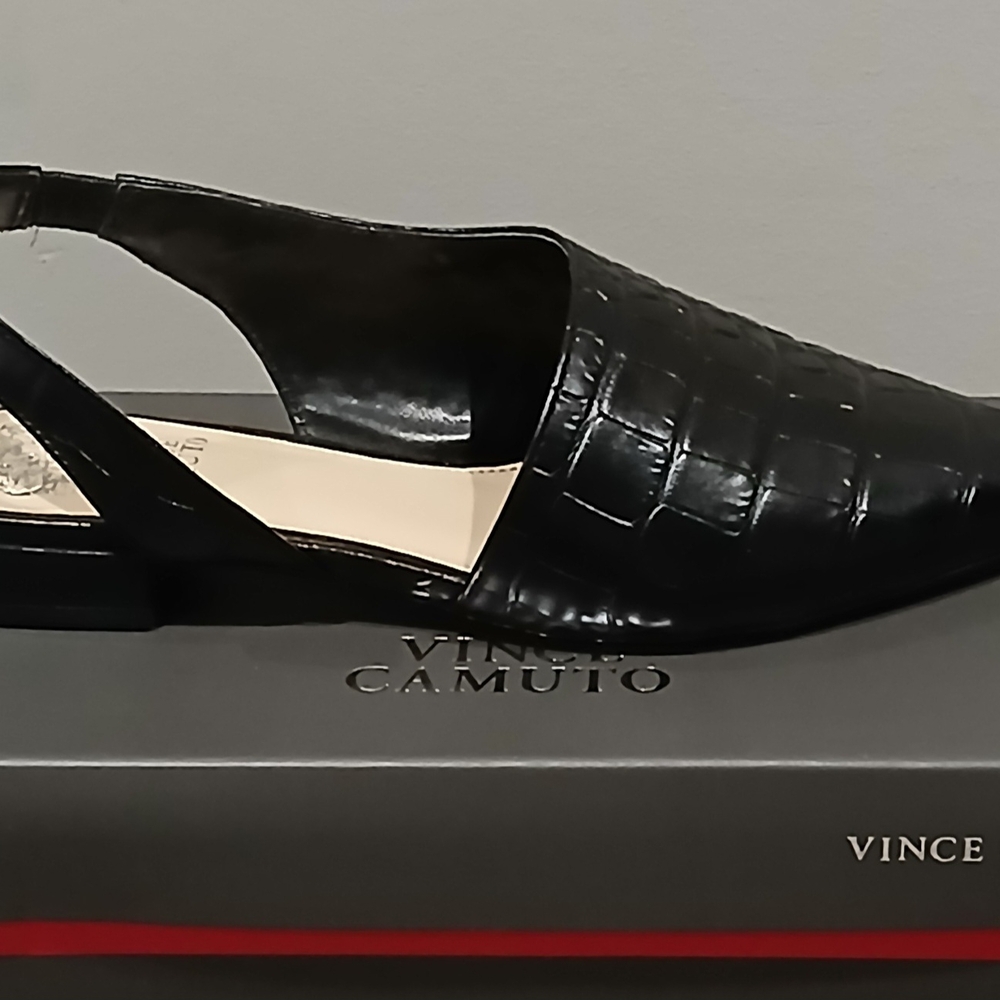 Vince Camuto Black Flats with Textured Slingback Design